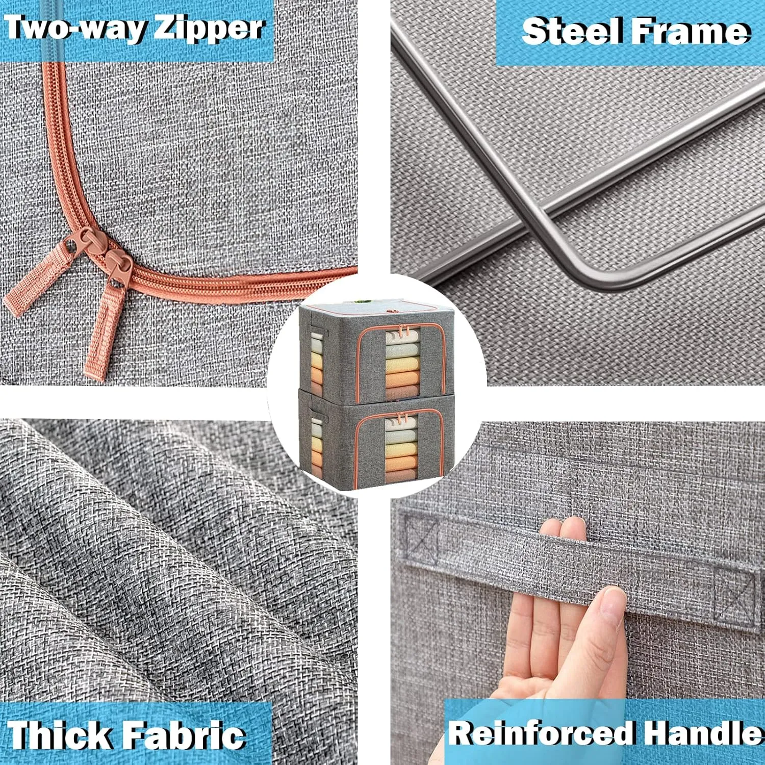 100L Large Storage Bags,Stackable Clothes Storage Bins with Hold Shape Metal Frame,Foldable Closet Organizer Containers with Zipper,Clear Window,Thick Fabric for Seasonal Clothing (Navy 4 Pack)
