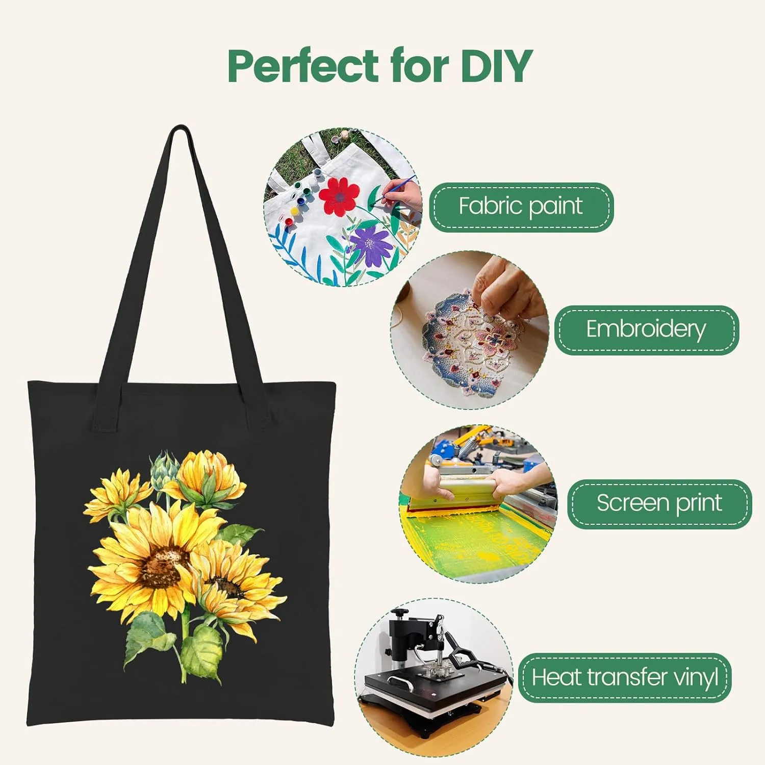 12 Pack Canvas Tote Bag - Lightweight Tote Bags Bulk Thin Blank Shopping Reusable Grocery Bags for DIY Gift Sublimation Activity - Black