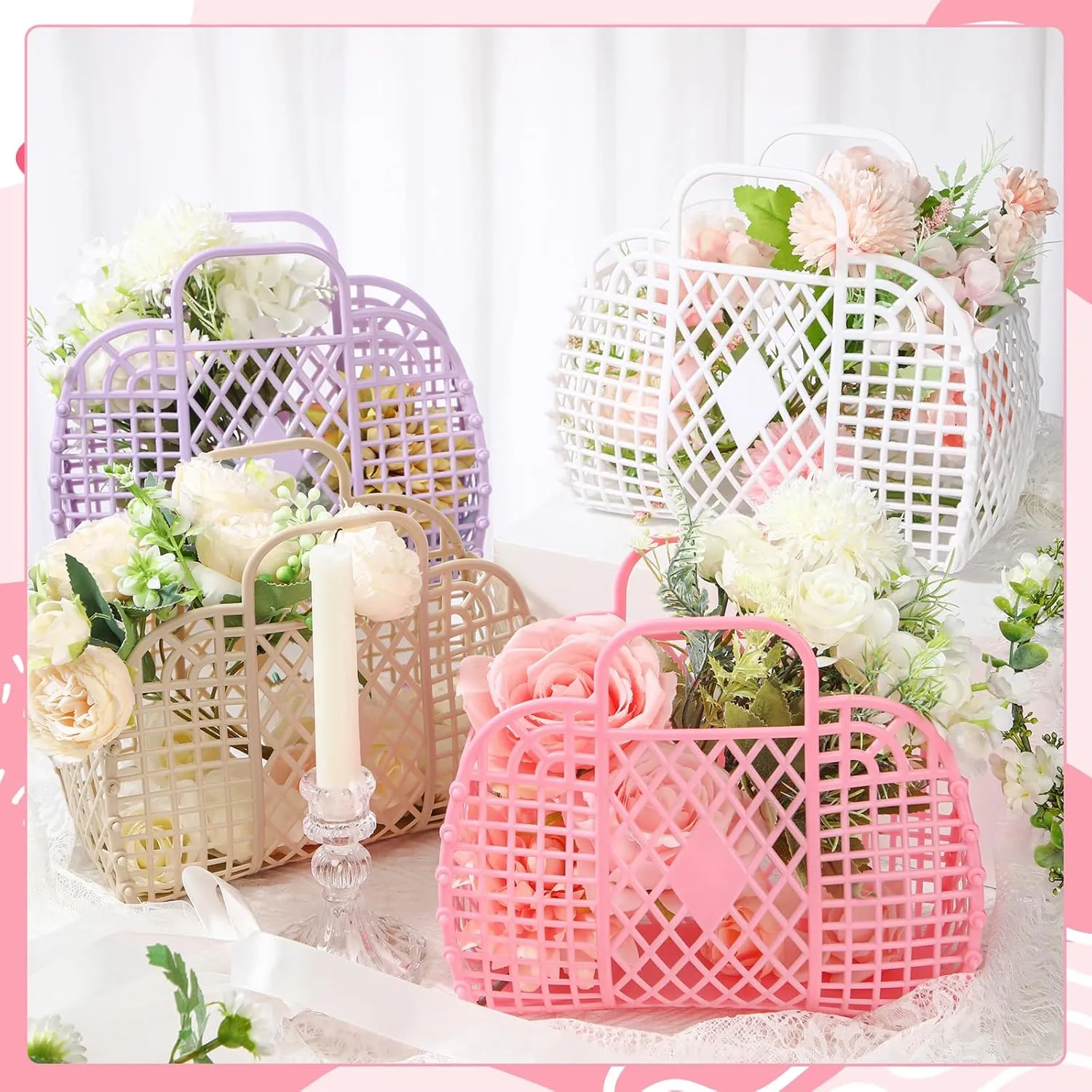 4 Pcs Jelly Bag Summer Beach Jelly Tote for Women Girls Gift Basket Tote Purses for Wedding Baby Shower Party(Multicolor,8.9 x 3.3 x 8 Inch)