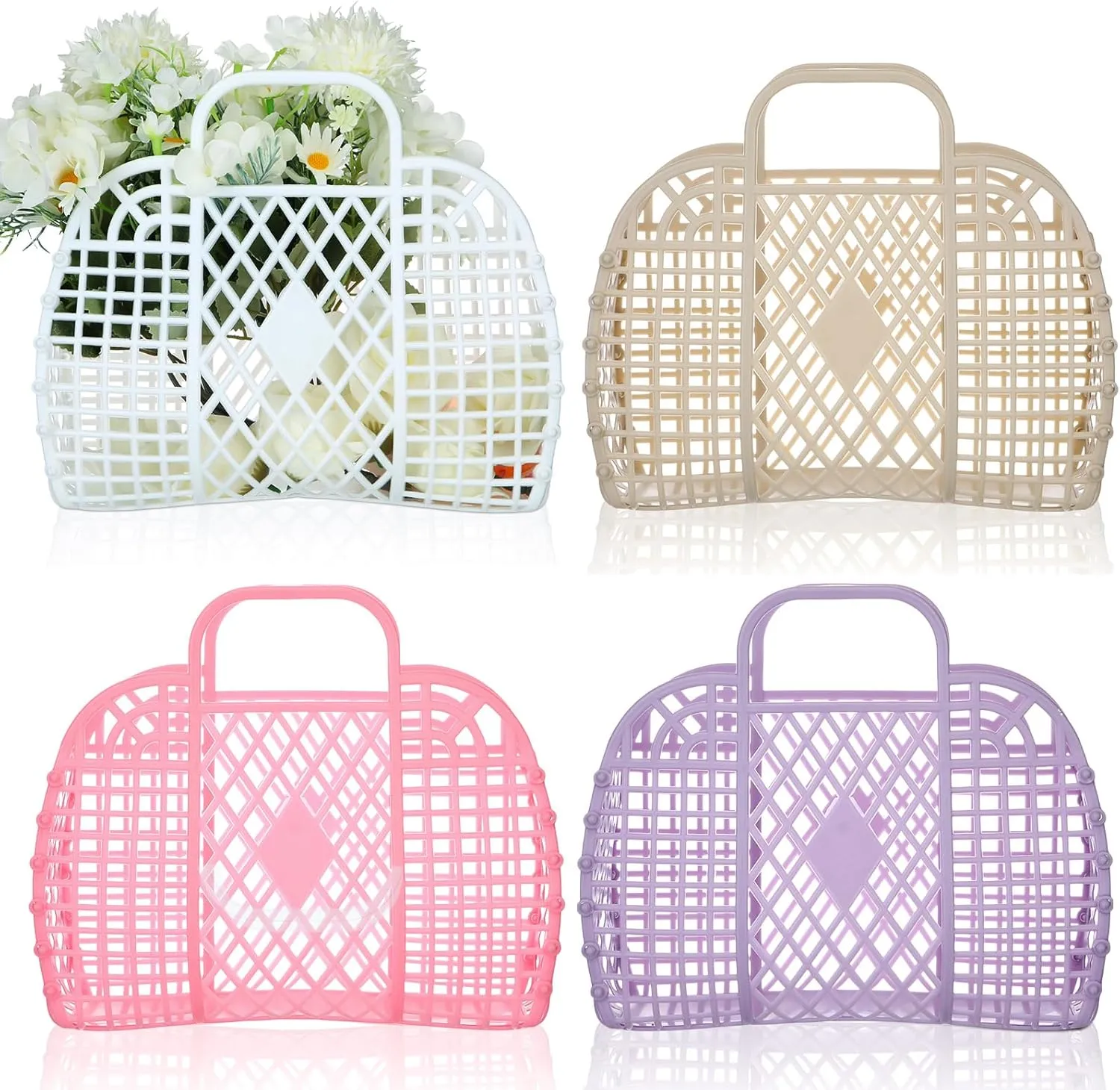 4 Pcs Jelly Bag Summer Beach Jelly Tote for Women Girls Gift Basket Tote Purses for Wedding Baby Shower Party(Multicolor,8.9 x 3.3 x 8 Inch)
