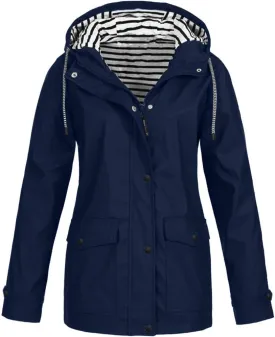 Aniywn Hooded Jacket Women Fall Solid Rain Jacket Outdoor Raincoat Windproof Plus Size Zipper Waterproof Outerwear Tops
