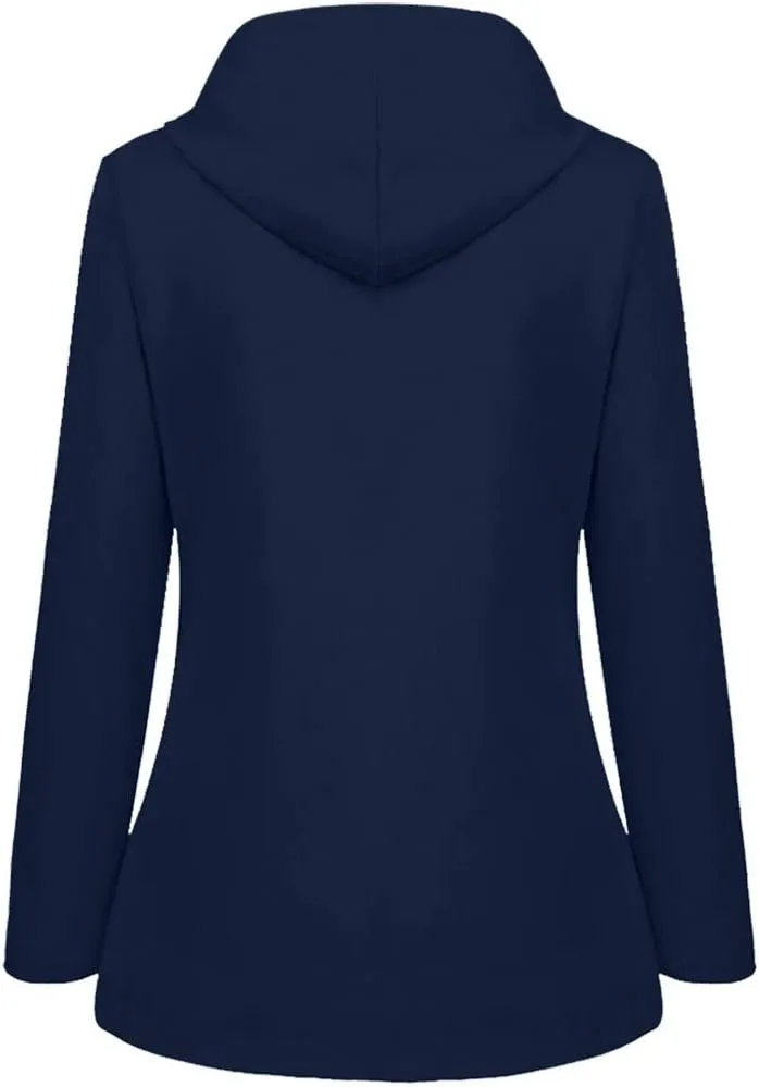 Aniywn Hooded Jacket Women Fall Solid Rain Jacket Outdoor Raincoat Windproof Plus Size Zipper Waterproof Outerwear Tops