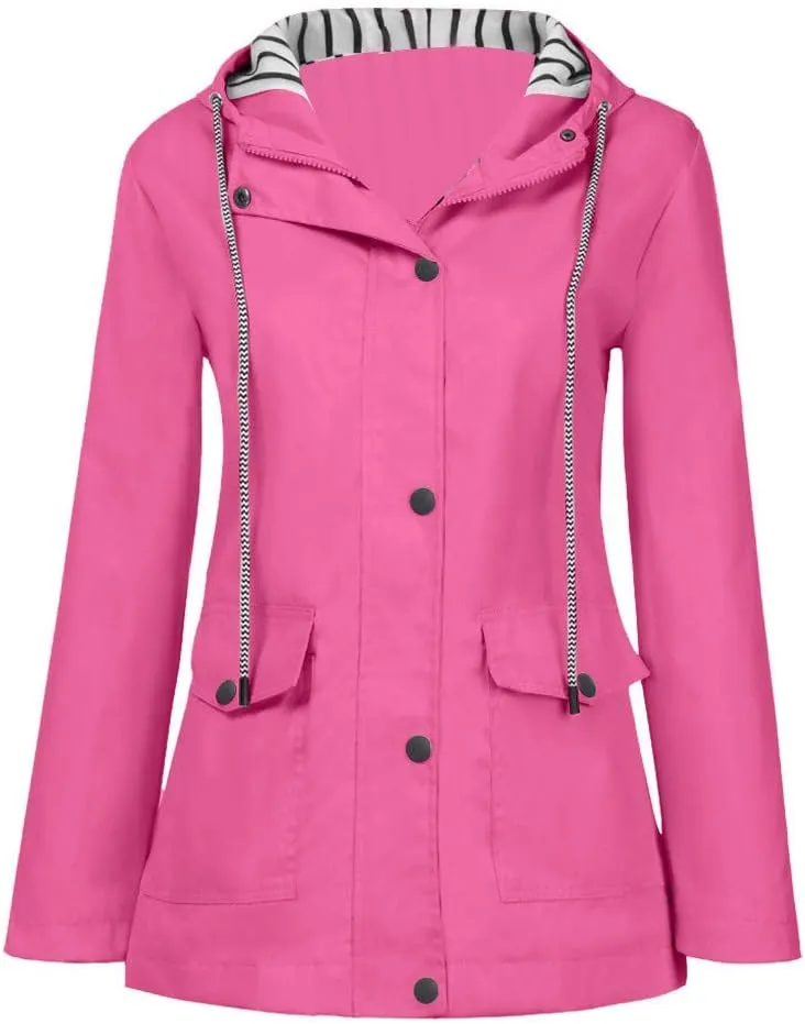 Aniywn Women Plus Size Rain Jacket Outdoor Waterproof Windproof Hooded Raincoat Casual Lightweight Jacket for Hiking Travel