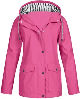 Aniywn Women Plus Size Rain Jacket Outdoor Waterproof Windproof Hooded Raincoat Casual Lightweight Jacket for Hiking Travel