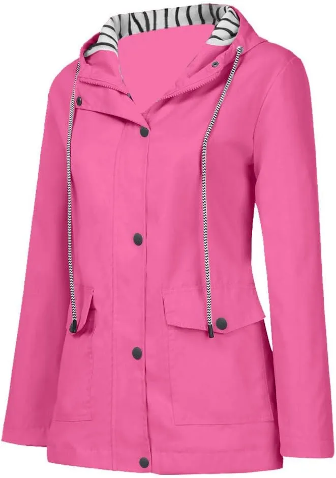 Aniywn Women Plus Size Rain Jacket Outdoor Waterproof Windproof Hooded Raincoat Casual Lightweight Jacket for Hiking Travel