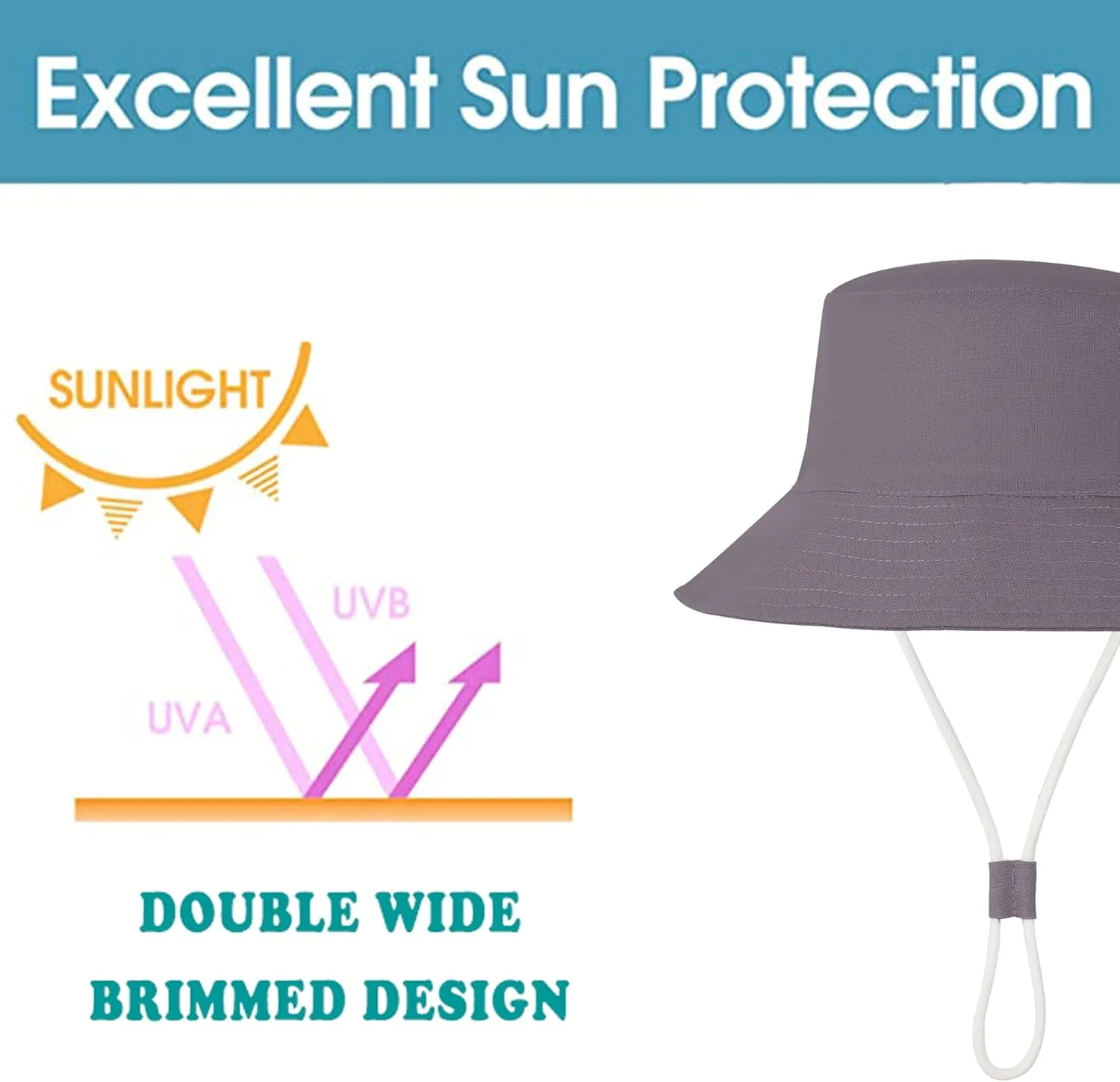 Baby Sun Hat UPF 50  Sun Protective Toddler Bucket Hat Summer Kids Beach Hats Wide Brim Outdoor Play Hat for Boys Girls