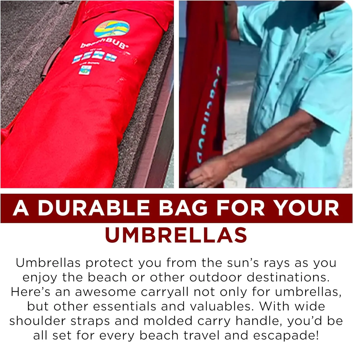 Beach Umbrella Bag - Waterproof & Foldable Beach Bag for Umbrellas with Wide Padded Shoulder Strap & Molded Carry Handle