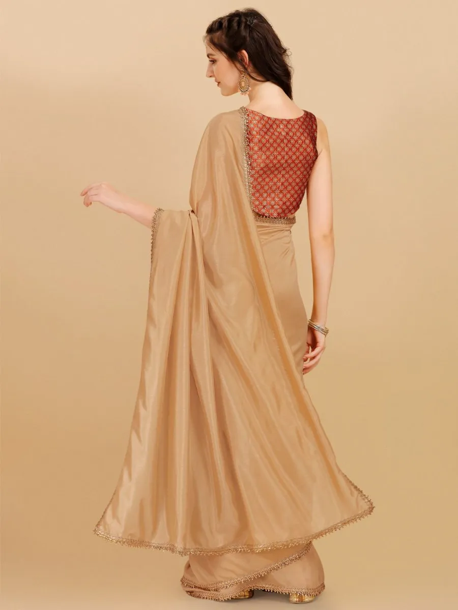 Beige & Rust Woven Design Silk Blend Saree