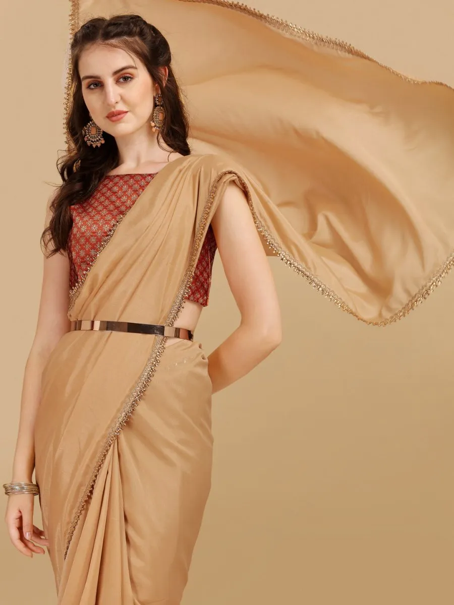 Beige & Rust Woven Design Silk Blend Saree