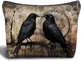 Black Raven Couple Makeup Bag - Vintage Goth Makeup Bag, Goth Gifts for Women Girls, Raven Crow Lover Gifts, Goth Cosmetic Bag for Travel Bag