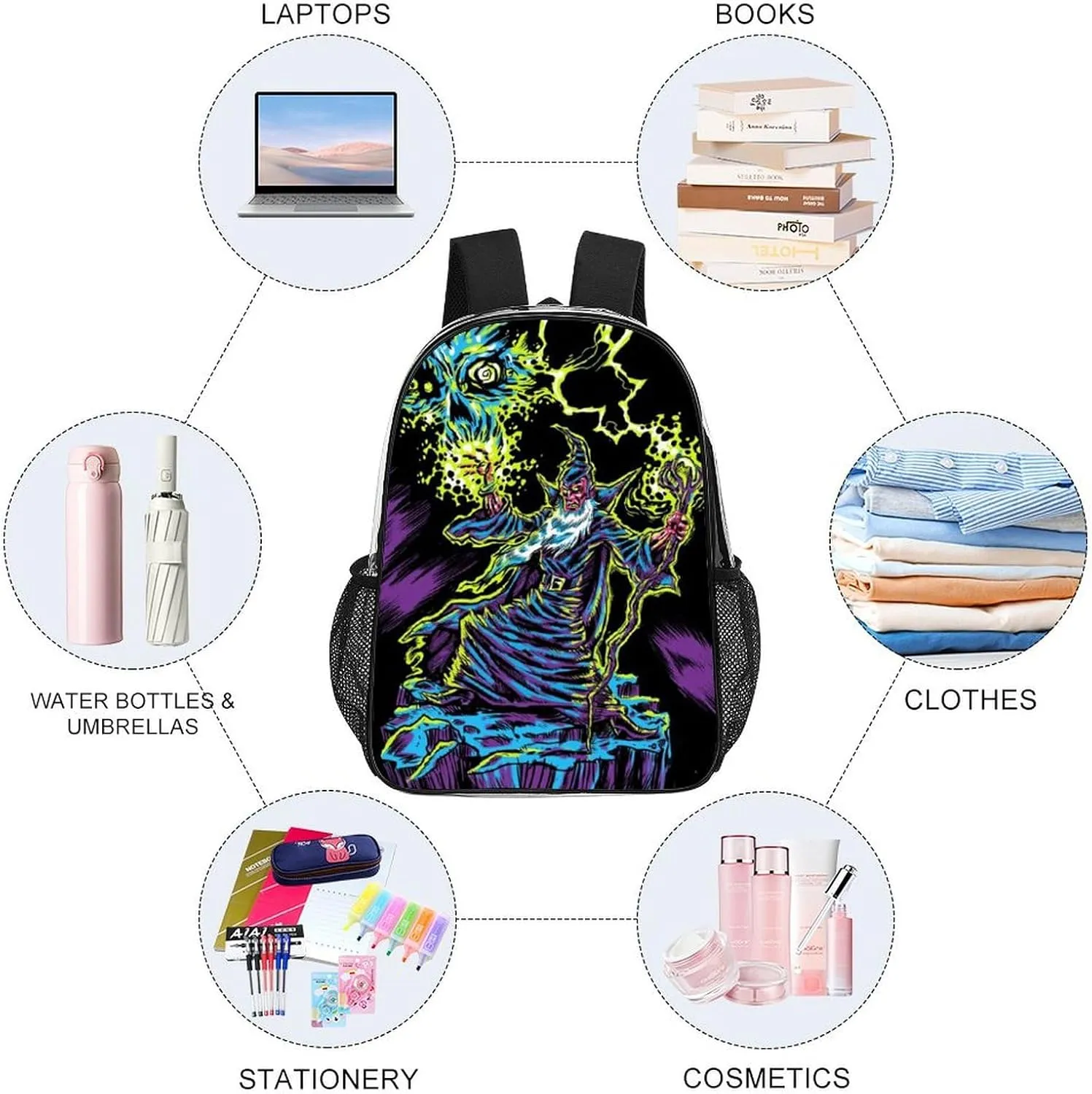 Blacklight by Evil Witch Transparent Fashion Waterproof PVC Transparent Backpack Unisex 17 Inches