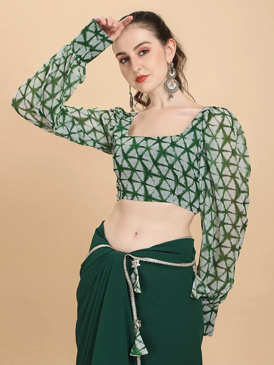Bottle Green Tie & Dye Georgette Saree