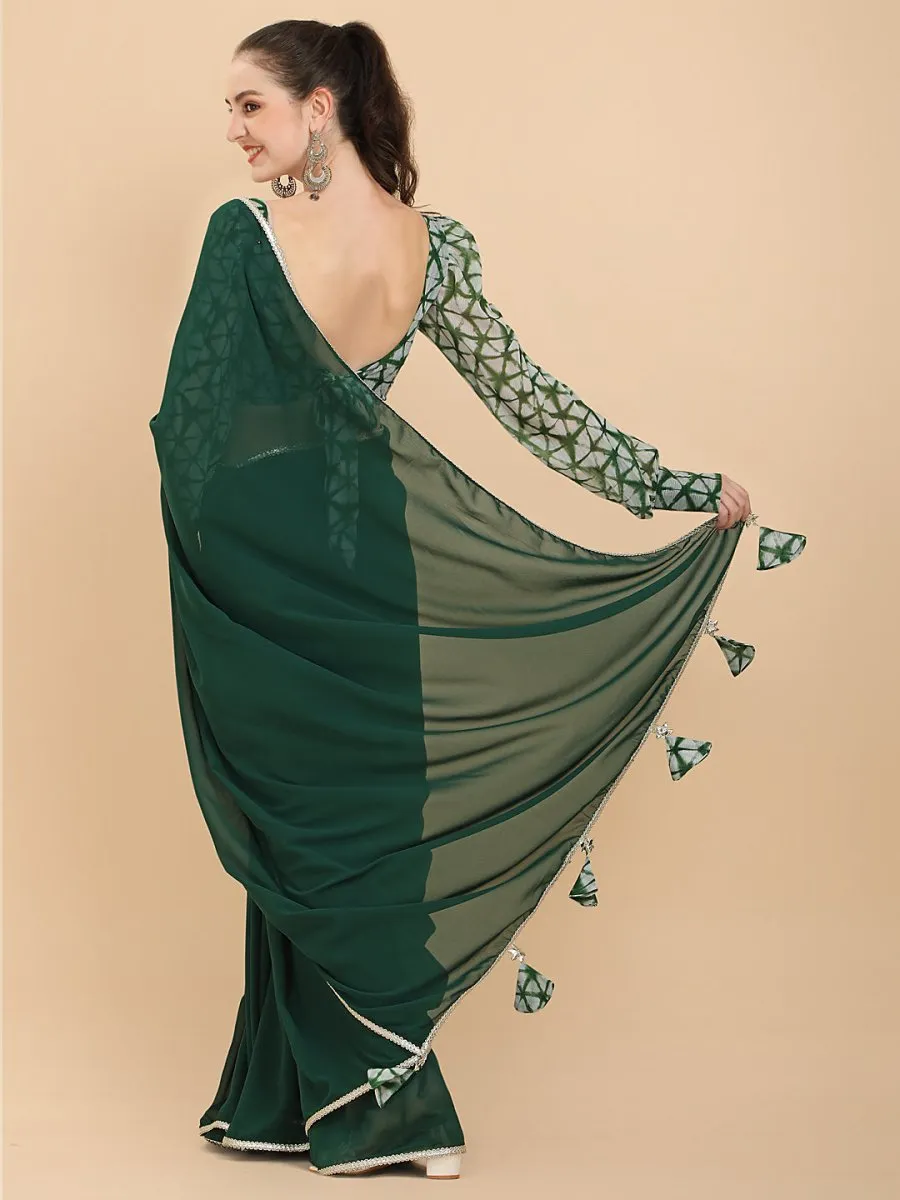 Bottle Green Tie & Dye Georgette Saree