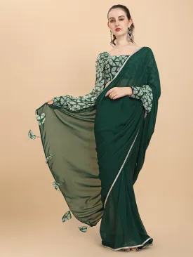 Bottle Green Tie & Dye Georgette Saree
