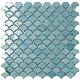 Brushed Turquoise, Fish Scale Mosaic - Glass Tile