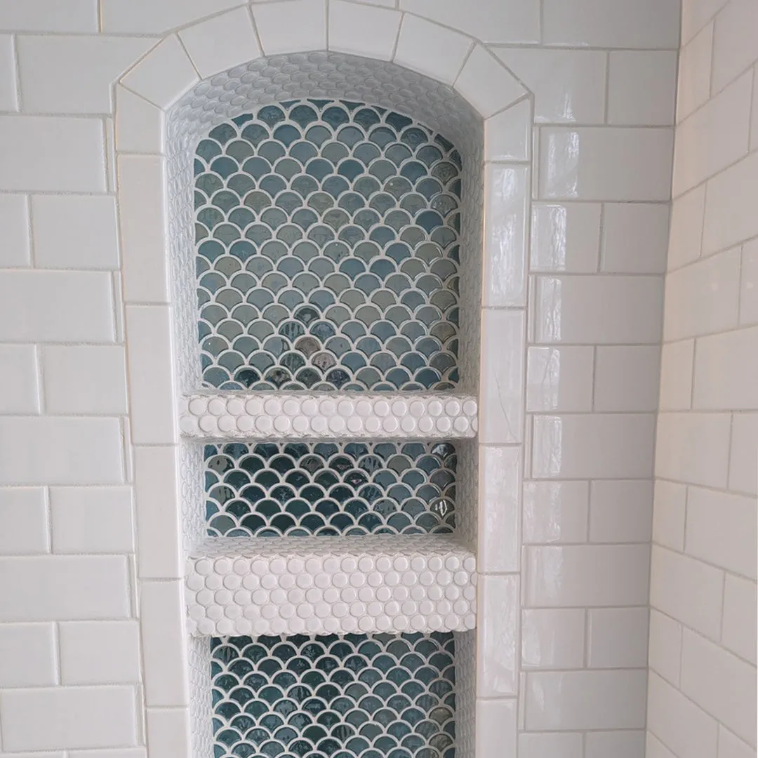 Brushed Turquoise, Fish Scale Mosaic - Glass Tile