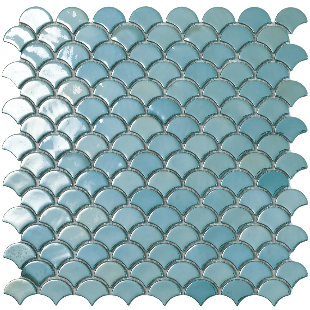 Brushed Turquoise, Fish Scale Mosaic - Glass Tile