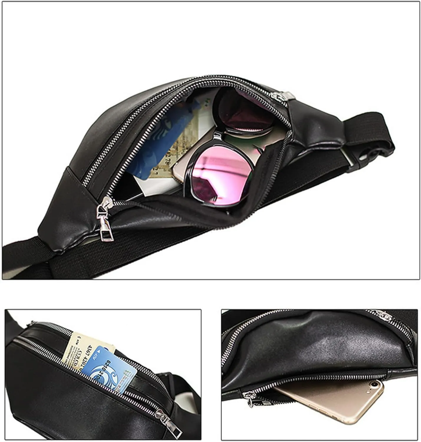 Buddy Buddy Women Faux Leather Waist Pack Fanny Bag Waterproof Belt Bum Bag (Black)