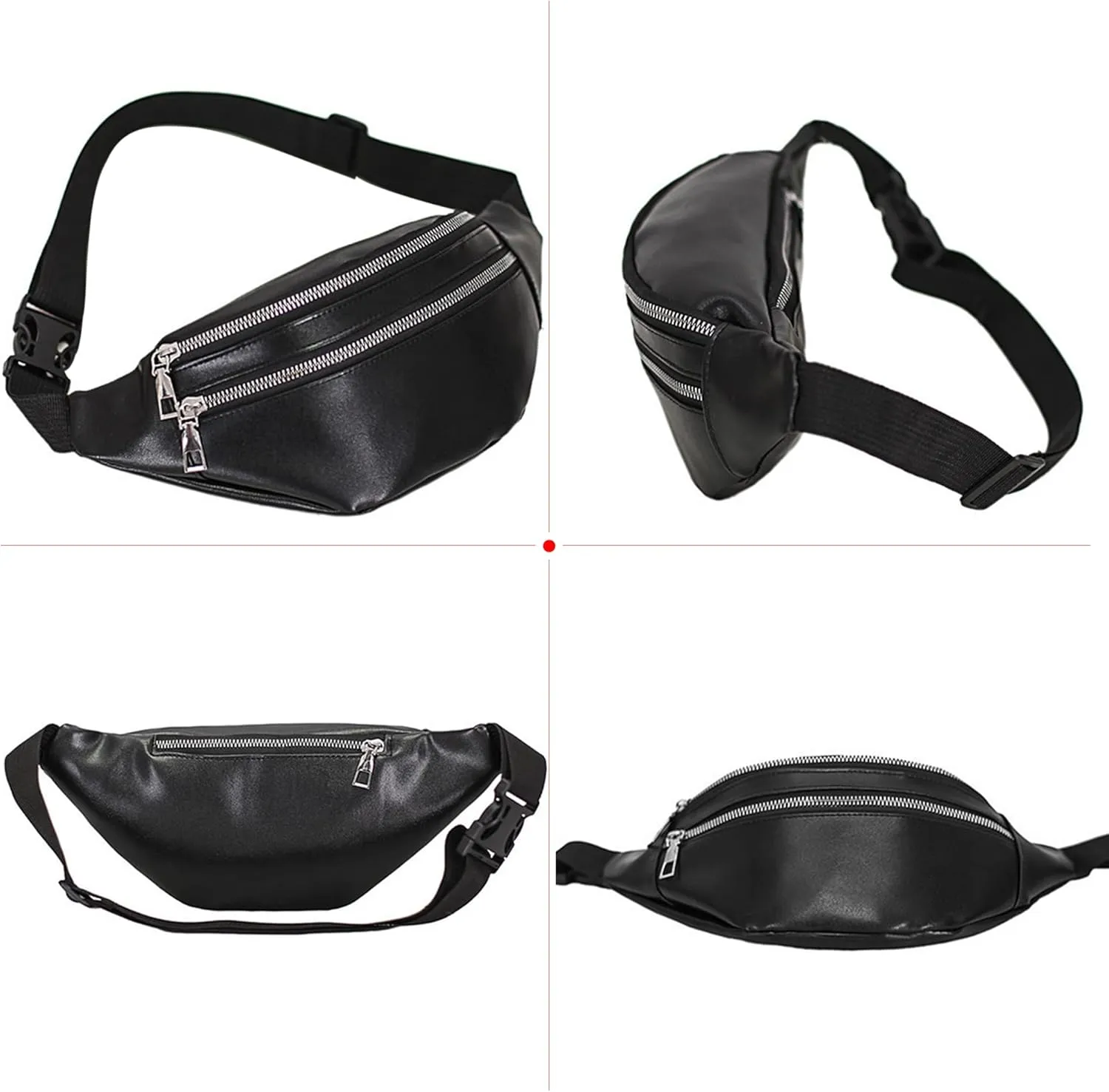 Buddy Buddy Women Faux Leather Waist Pack Fanny Bag Waterproof Belt Bum Bag (Black)