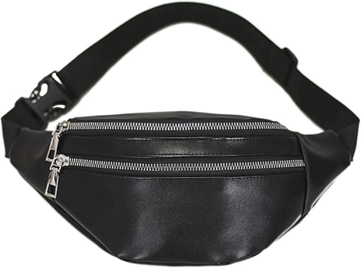 Buddy Buddy Women Faux Leather Waist Pack Fanny Bag Waterproof Belt Bum Bag (Black)