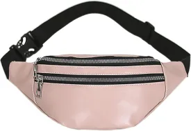 Buddy Women Faux Leather Waist Pack Fanny Bag Waterproof Belt Bum Bag champagne