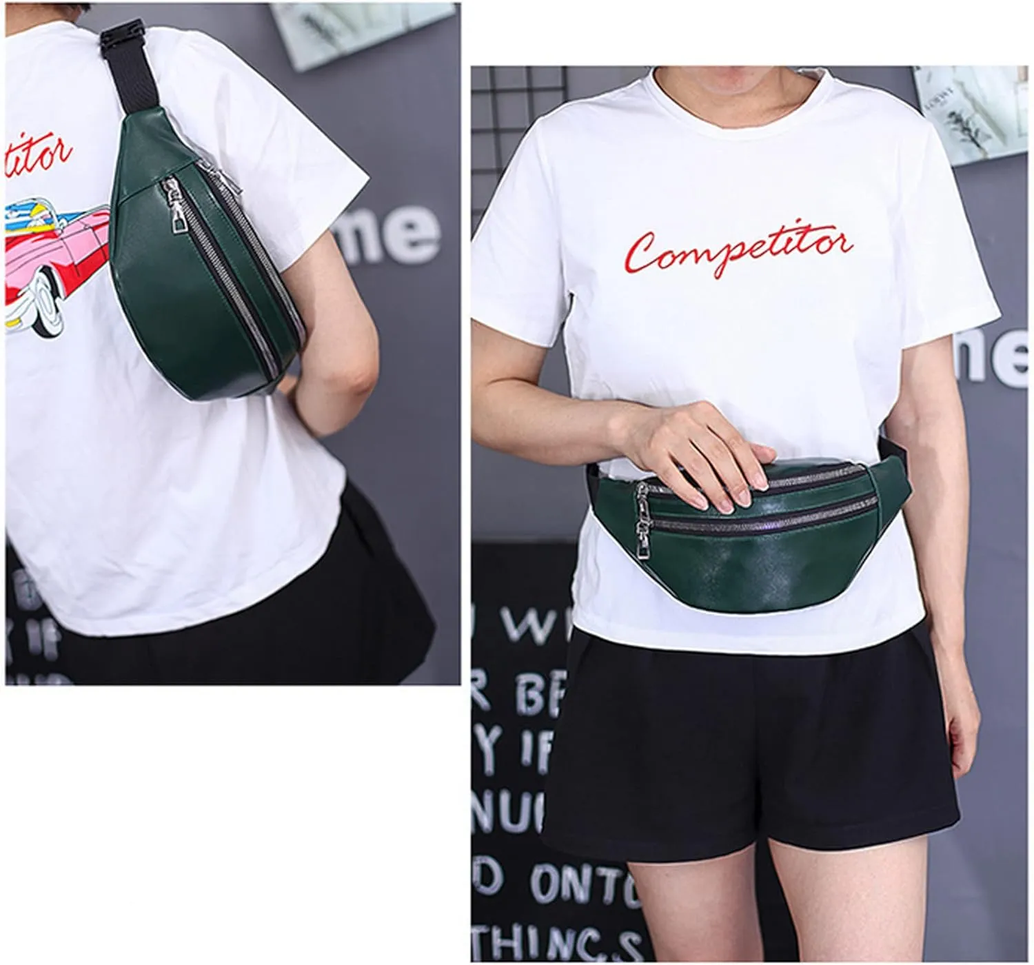 Buddy Women Faux Leather Waist Pack Fanny Bag Waterproof Belt Bum Bag Green