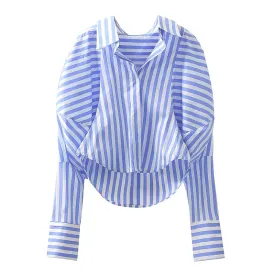 Casual Irregular Pink Striped Shirts For Women Lapel Long Sleeve Korean Straight Blouses Female Summer Fashion