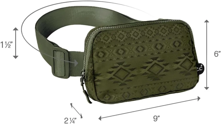 C.C Aztec Pattern Belt Bag - Women's Fanny Pack & Crossbody Bag with Adjustable Strap - Olive