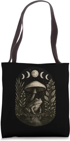 Cottagecore Monochrome Frog Reflective Pond Forest Foliage Tote Bag