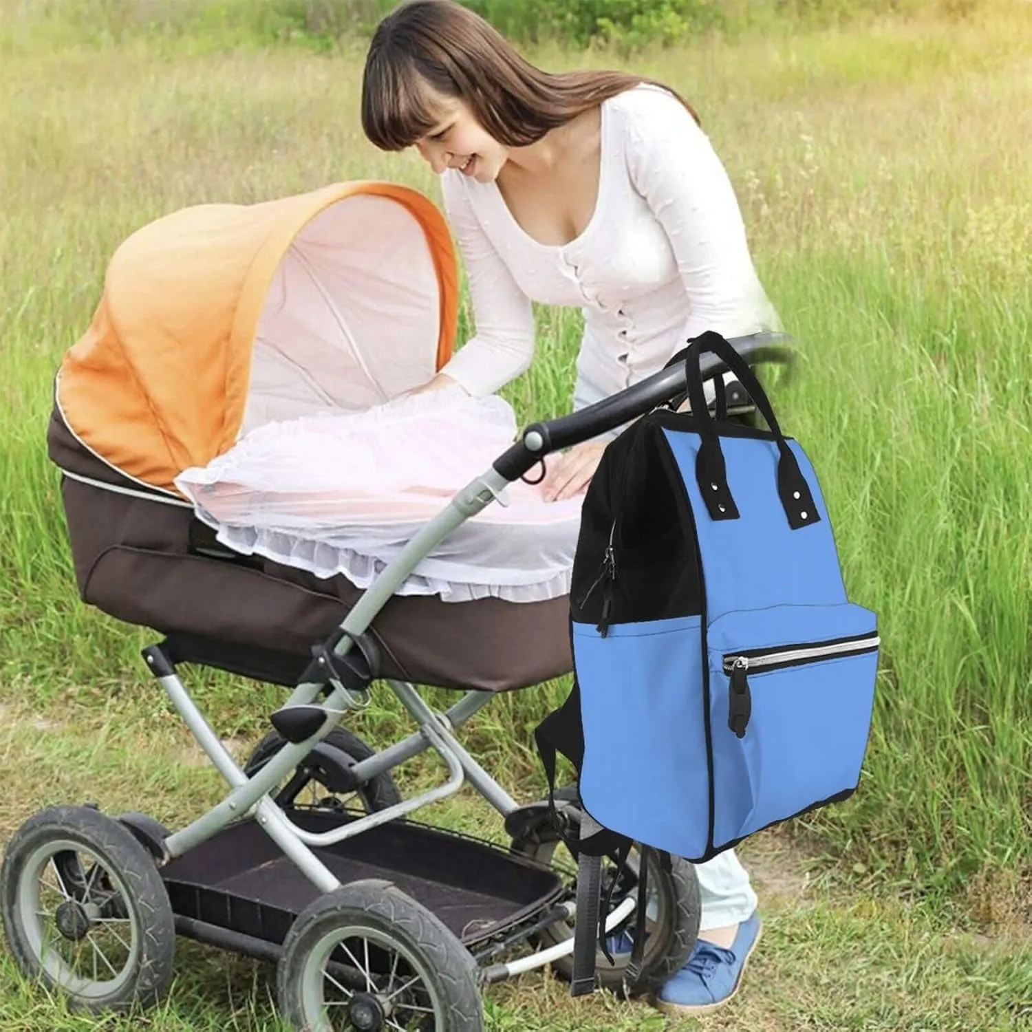 Diaper Bag Backpack For Women, Blue Waterproof Multifunction Travel Pack Maternity Baby Changing Bags, Nappy Baby Bags With Multi-Function For Baby