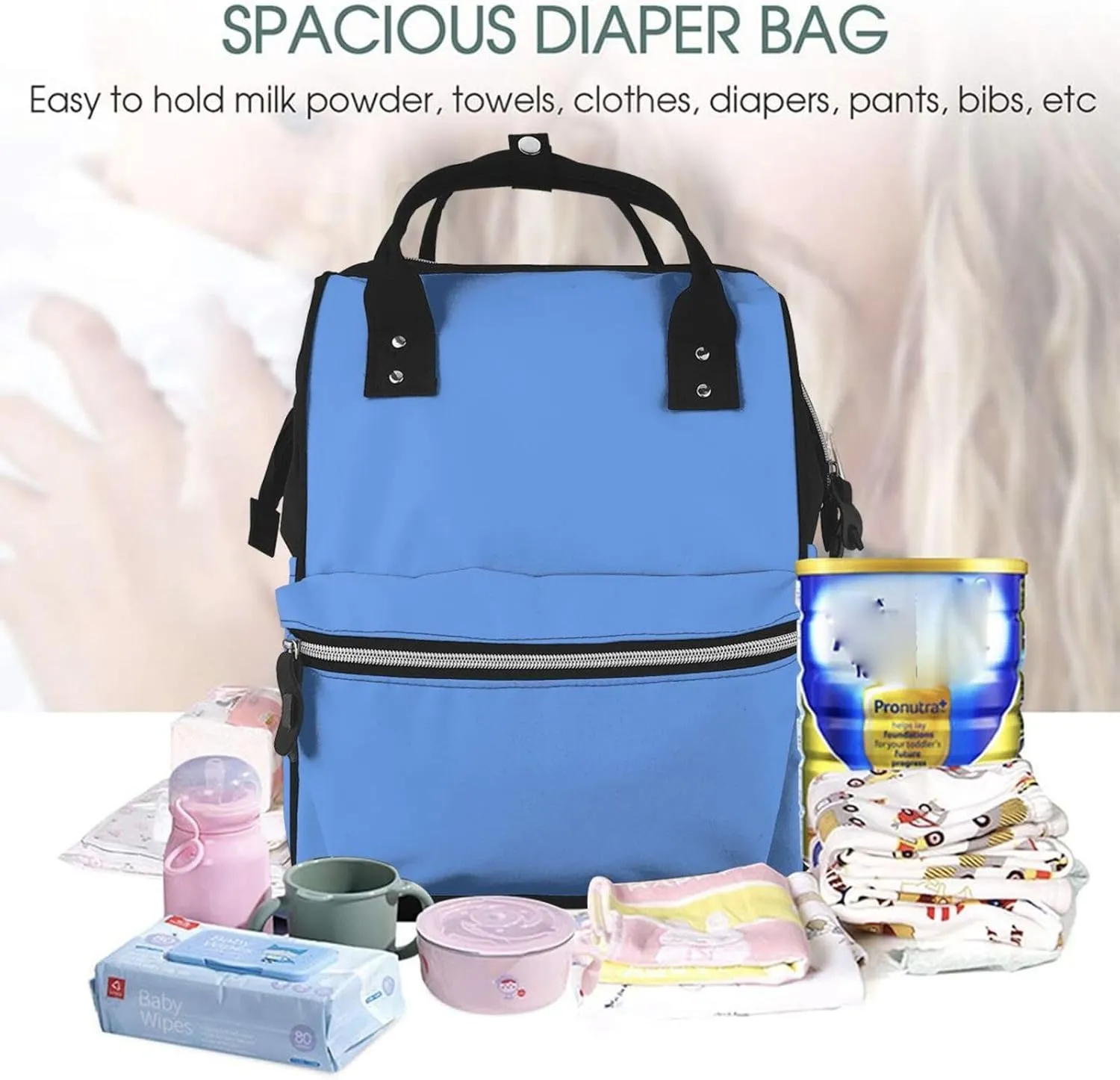 Diaper Bag Backpack For Women, Blue Waterproof Multifunction Travel Pack Maternity Baby Changing Bags, Nappy Baby Bags With Multi-Function For Baby