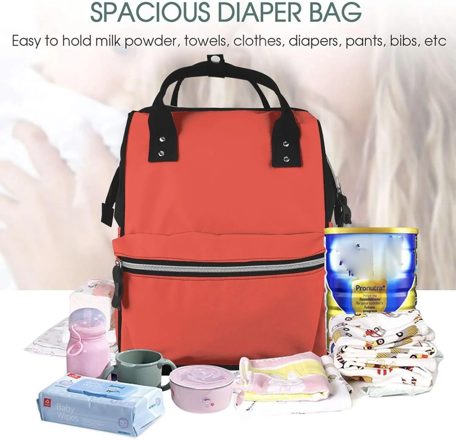 Diaper Bag Backpack For Women, Carmine Pink Waterproof Multifunction Travel Pack Maternity Baby Changing Bags, Nappy Baby Bags With Multi-Function For Baby