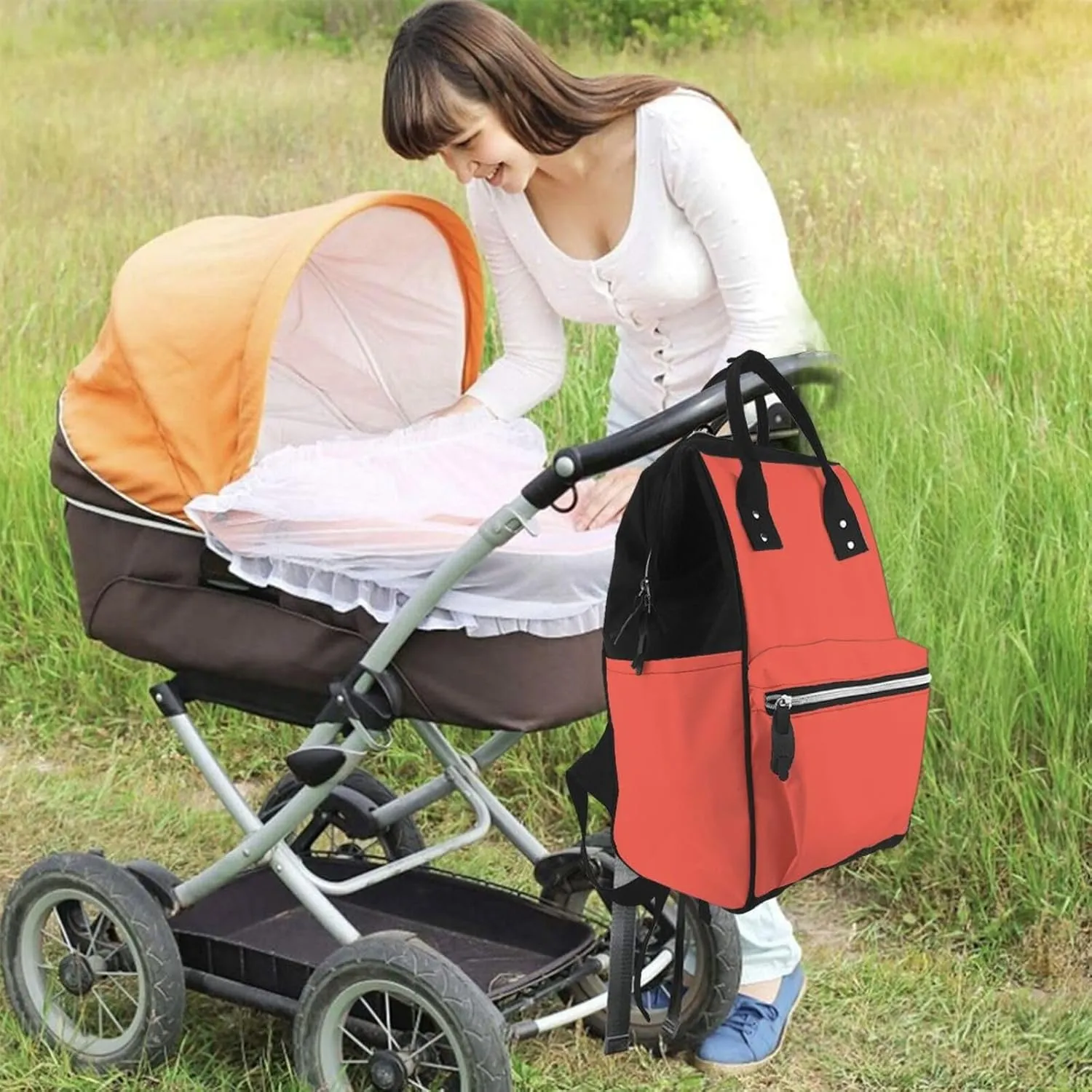 Diaper Bag Backpack For Women, Carmine Pink Waterproof Multifunction Travel Pack Maternity Baby Changing Bags, Nappy Baby Bags With Multi-Function For Baby