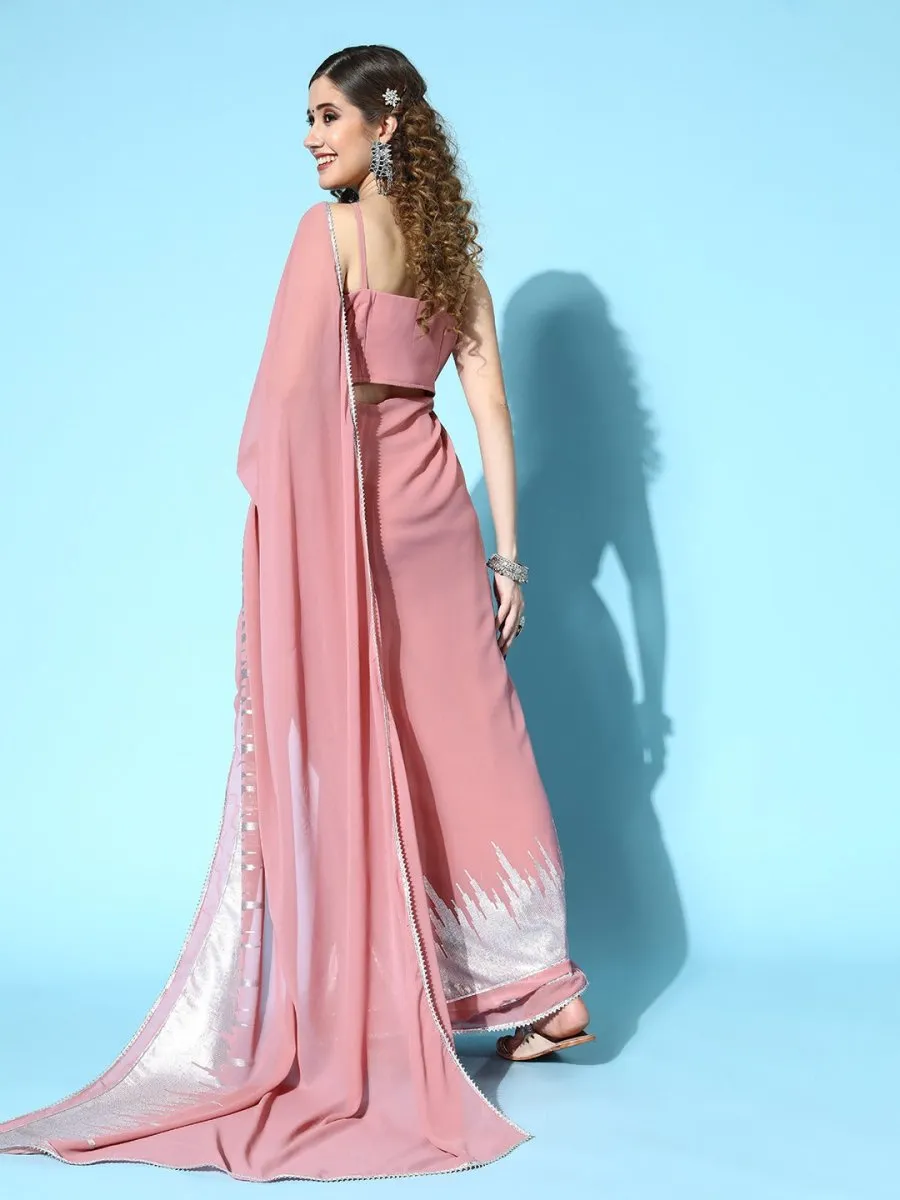 Dirty Pink Sequins Embroidered Georgette Saree with Blouse Piece