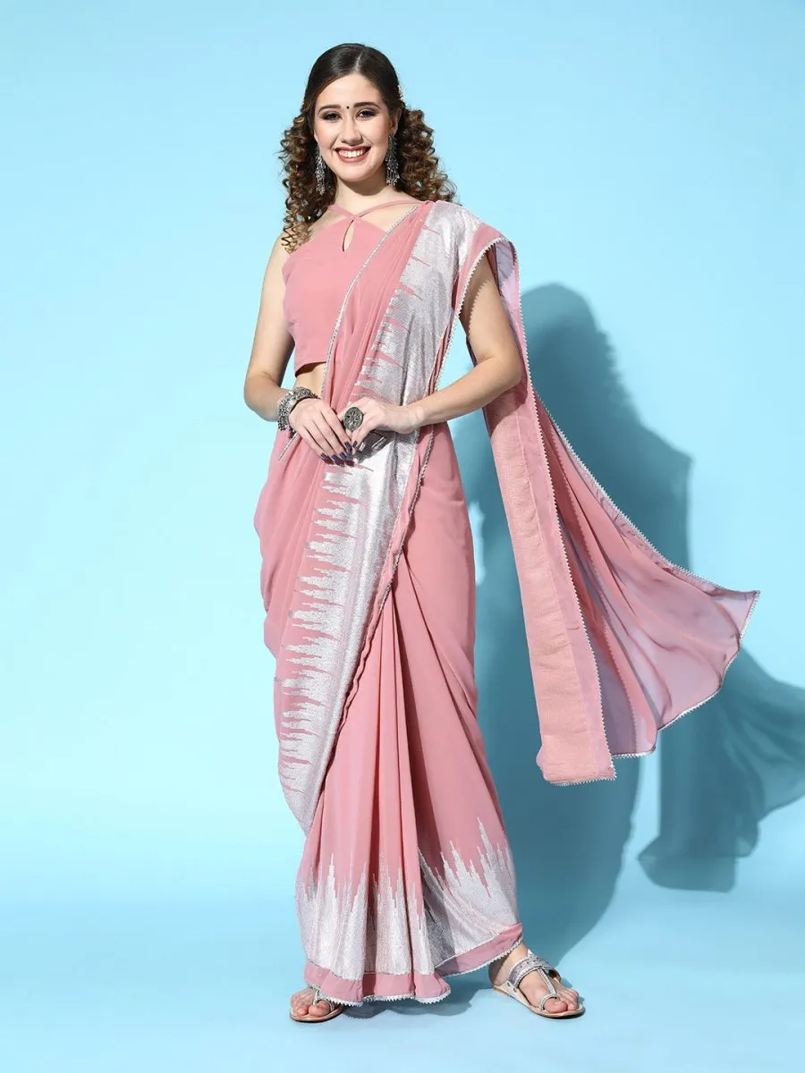 Dirty Pink Sequins Embroidered Georgette Saree with Blouse Piece