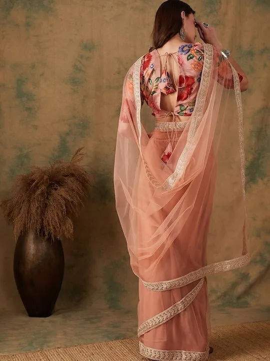 Embroidered Bordered Net Sarees