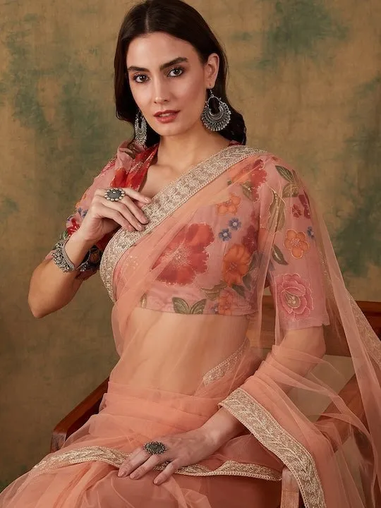 Embroidered Bordered Net Sarees