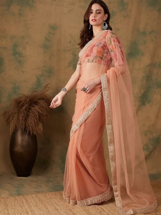 Embroidered Bordered Net Sarees