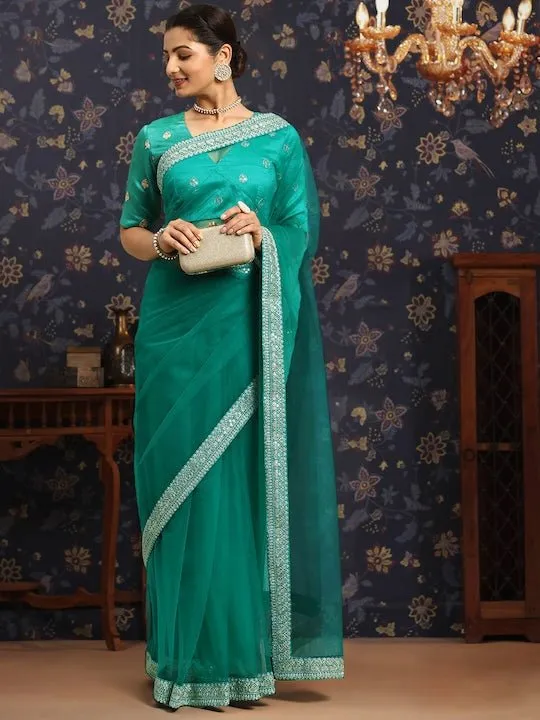 Embroidered Net Saree