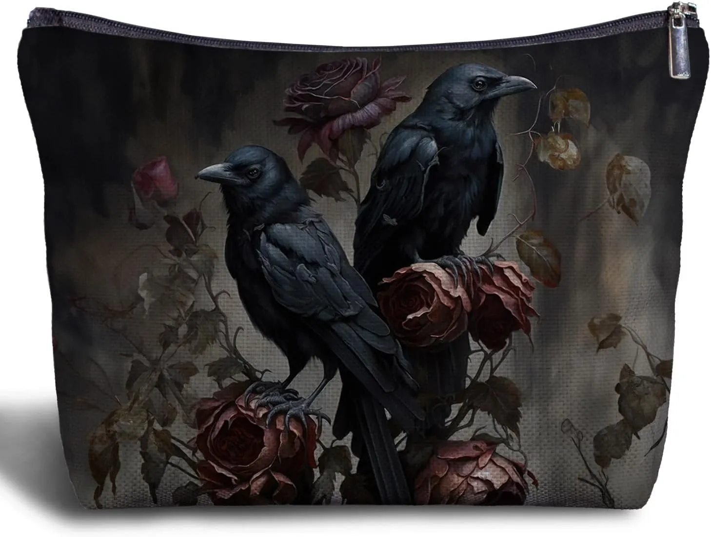 Gothic Raven Couple Makeuo Bag - Goth Couple Gifts for Women, Crow Lovers Gifts, Gothic Women's Zippered Bag for Travel Bag Purse, Crow Cosmetic Bag for Women