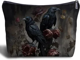 Gothic Raven Couple Makeuo Bag - Goth Couple Gifts for Women, Crow Lovers Gifts, Gothic Women's Zippered Bag for Travel Bag Purse, Crow Cosmetic Bag for Women