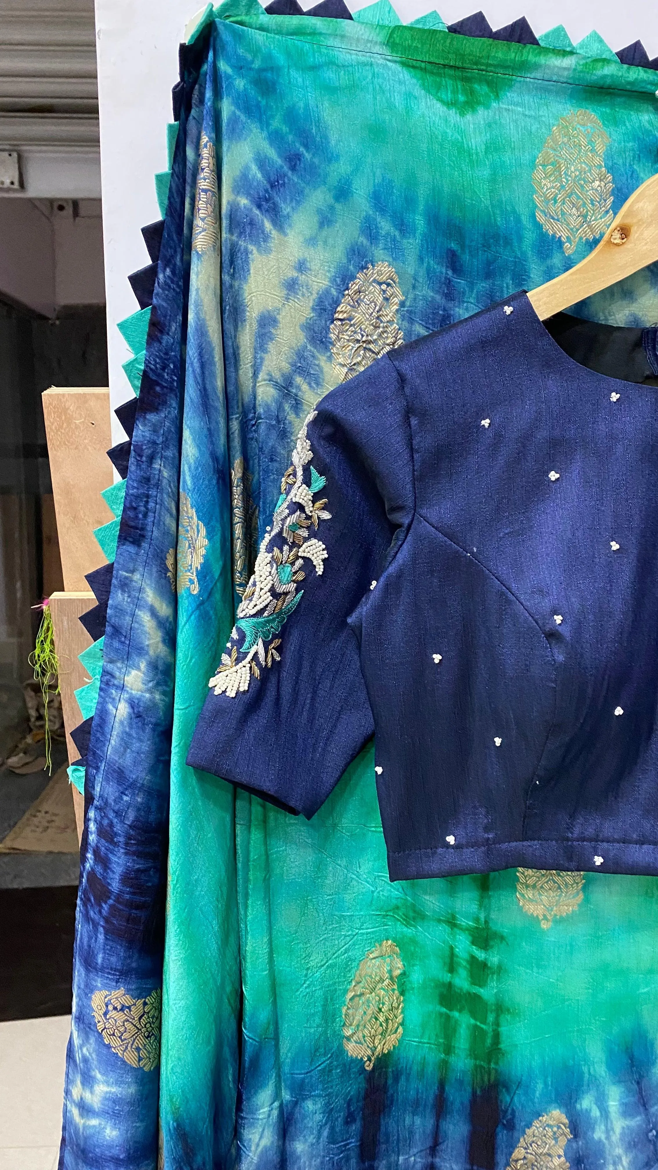 Hand worked Paisley silver zari weave blouse