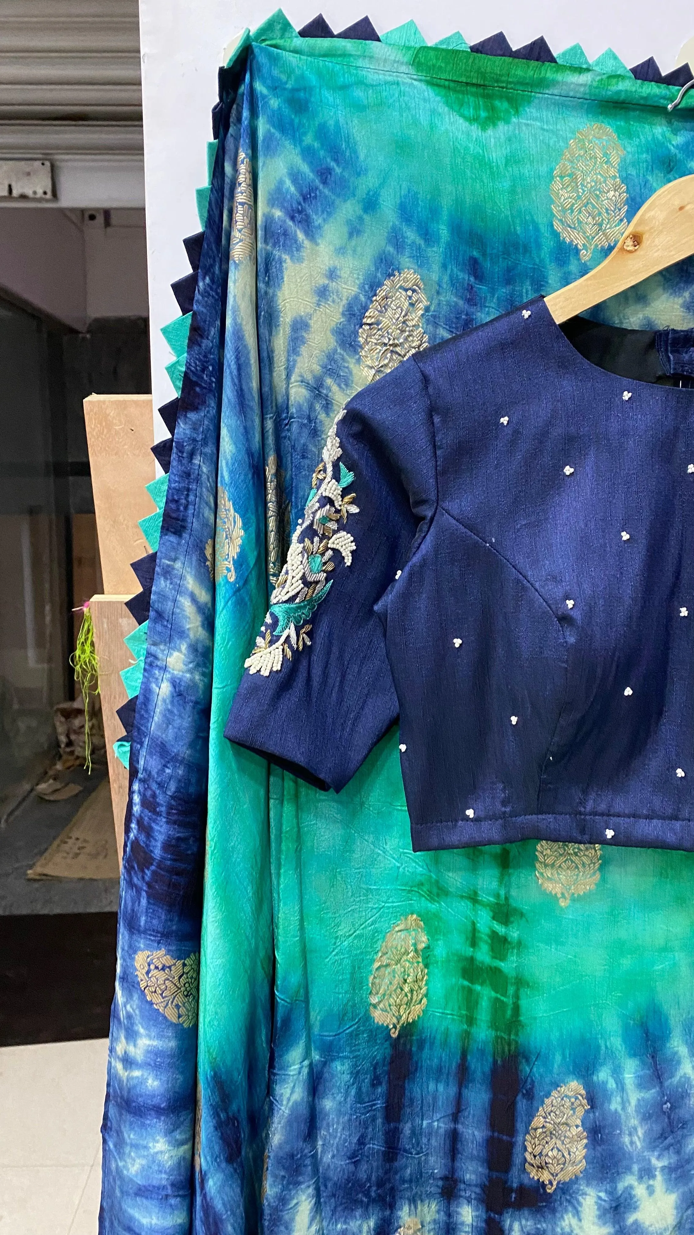 Hand worked Paisley silver zari weave blouse