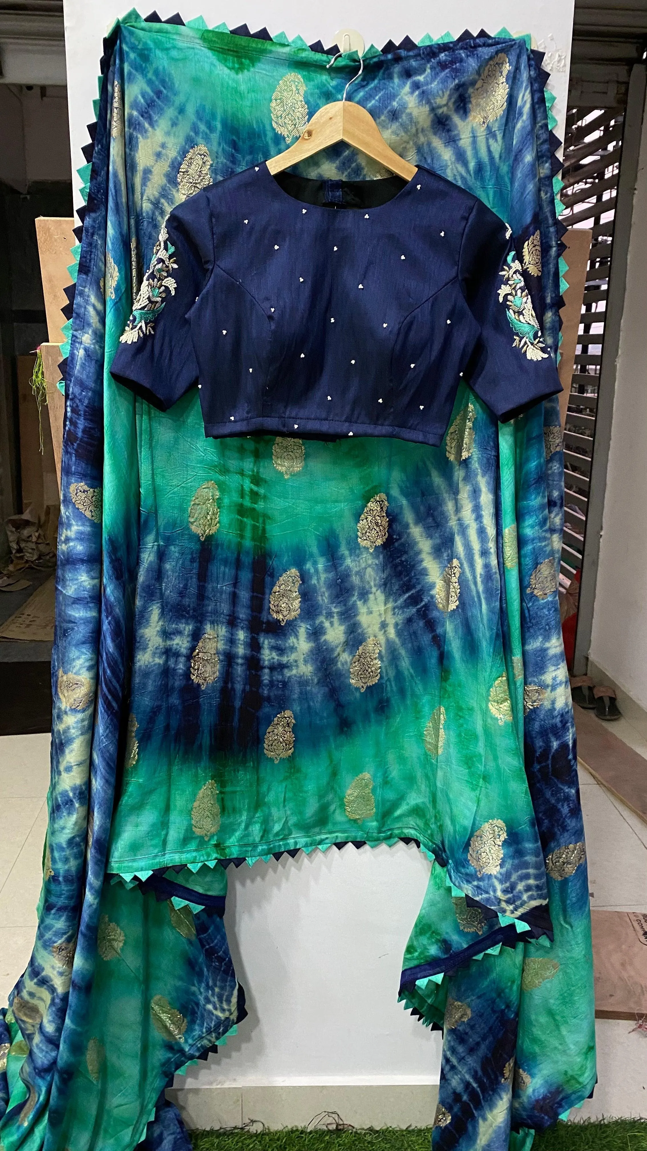 Hand worked Paisley silver zari weave blouse