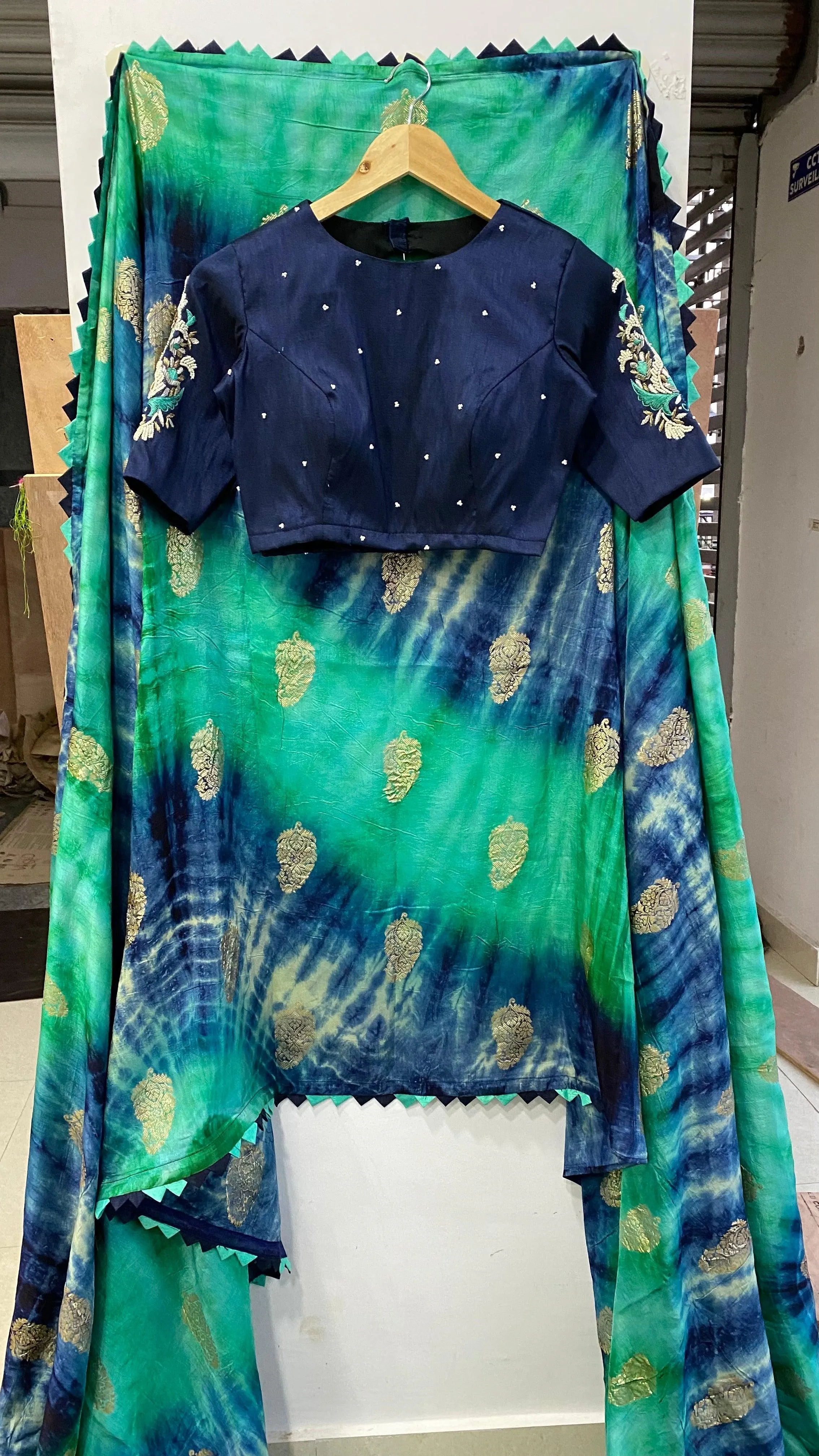 Hand worked Paisley silver zari weave blouse