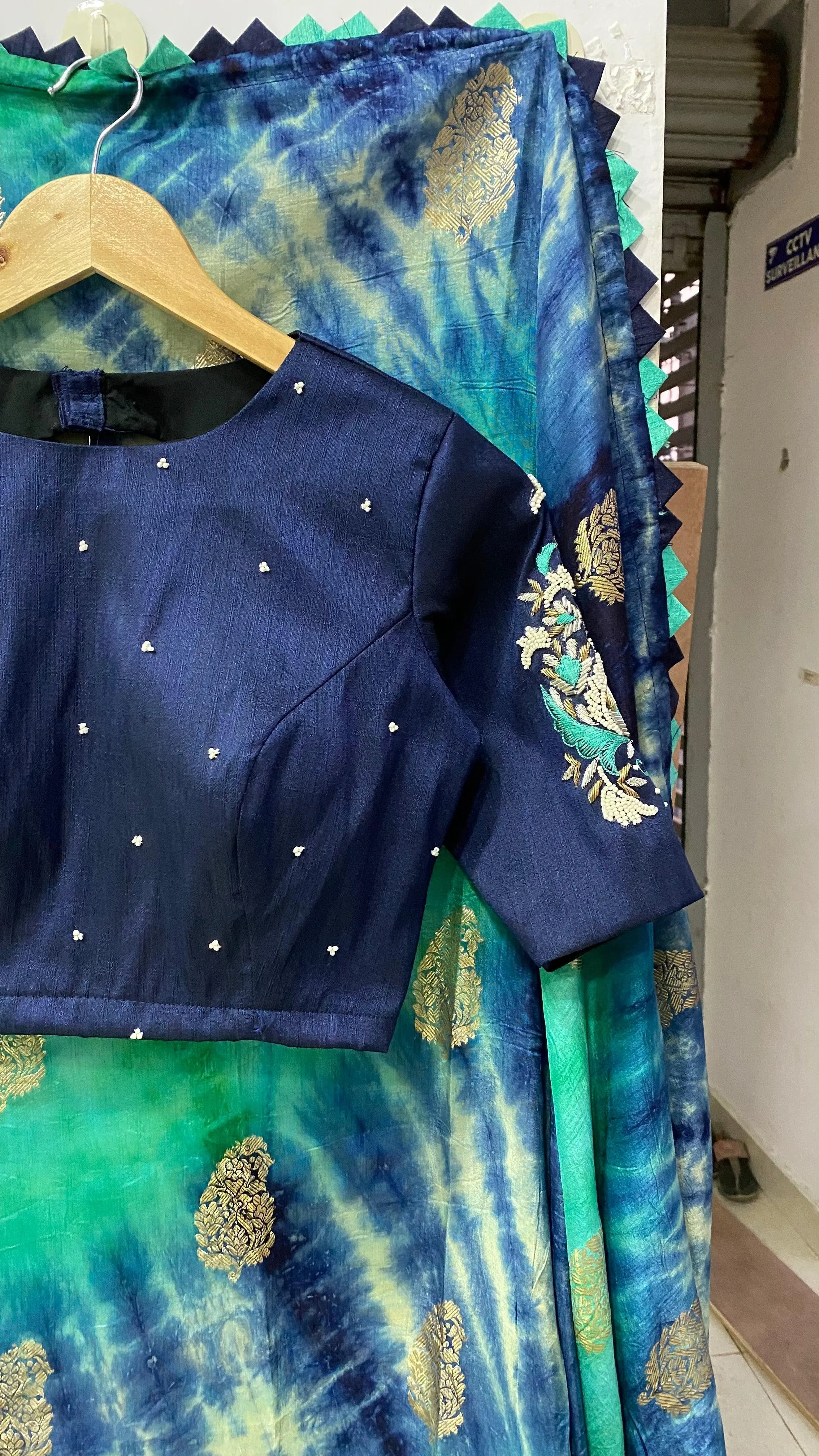 Hand worked Paisley silver zari weave blouse
