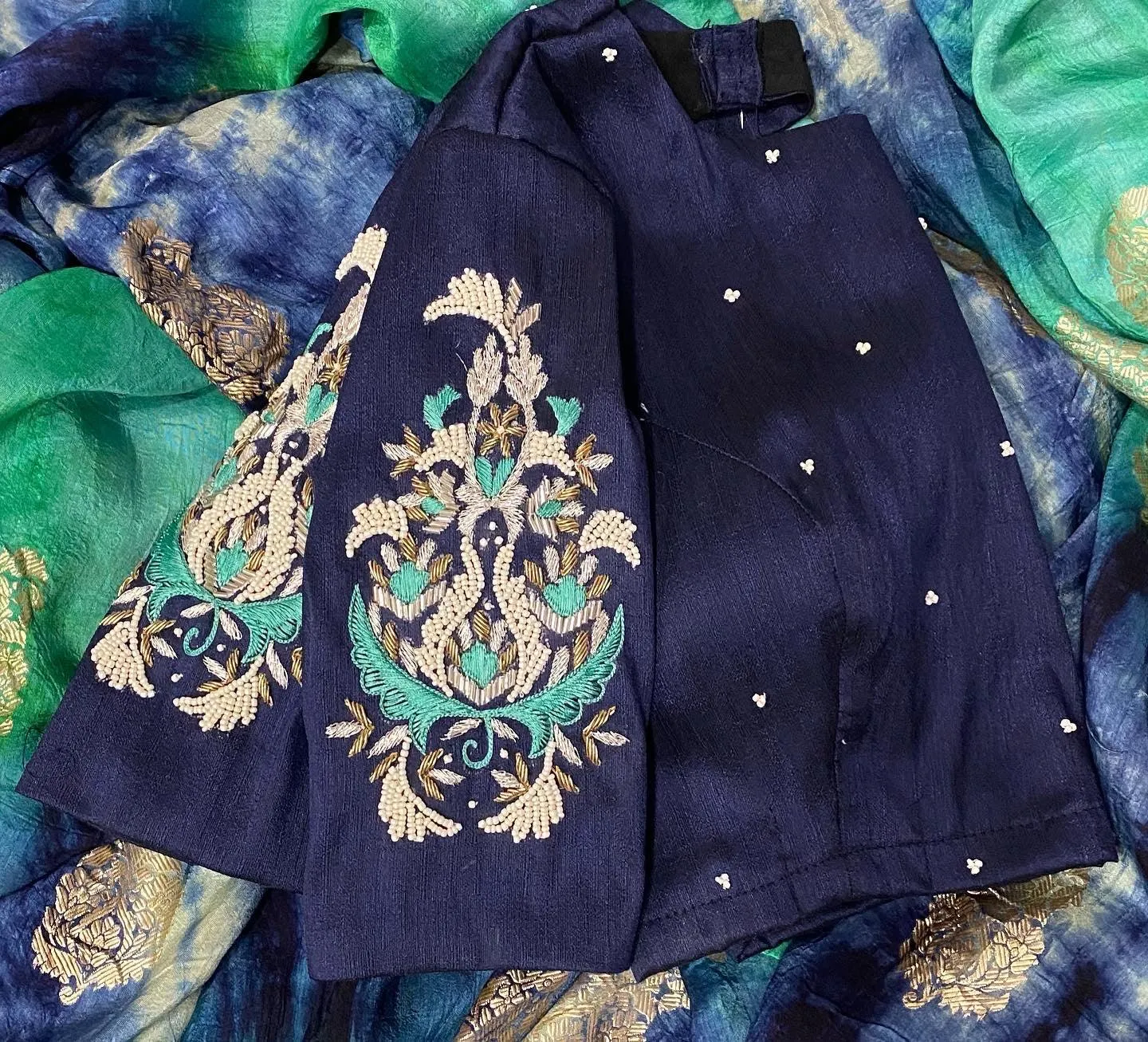 Hand worked Paisley silver zari weave blouse