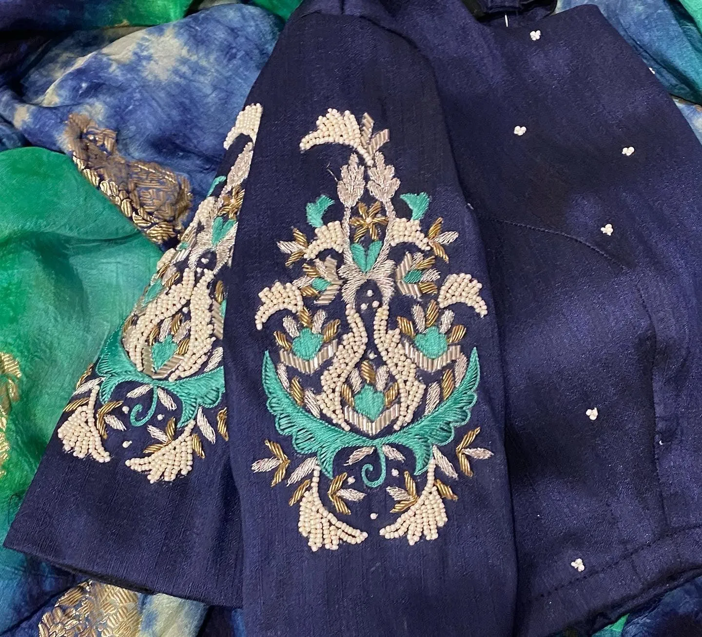 Hand worked Paisley silver zari weave blouse
