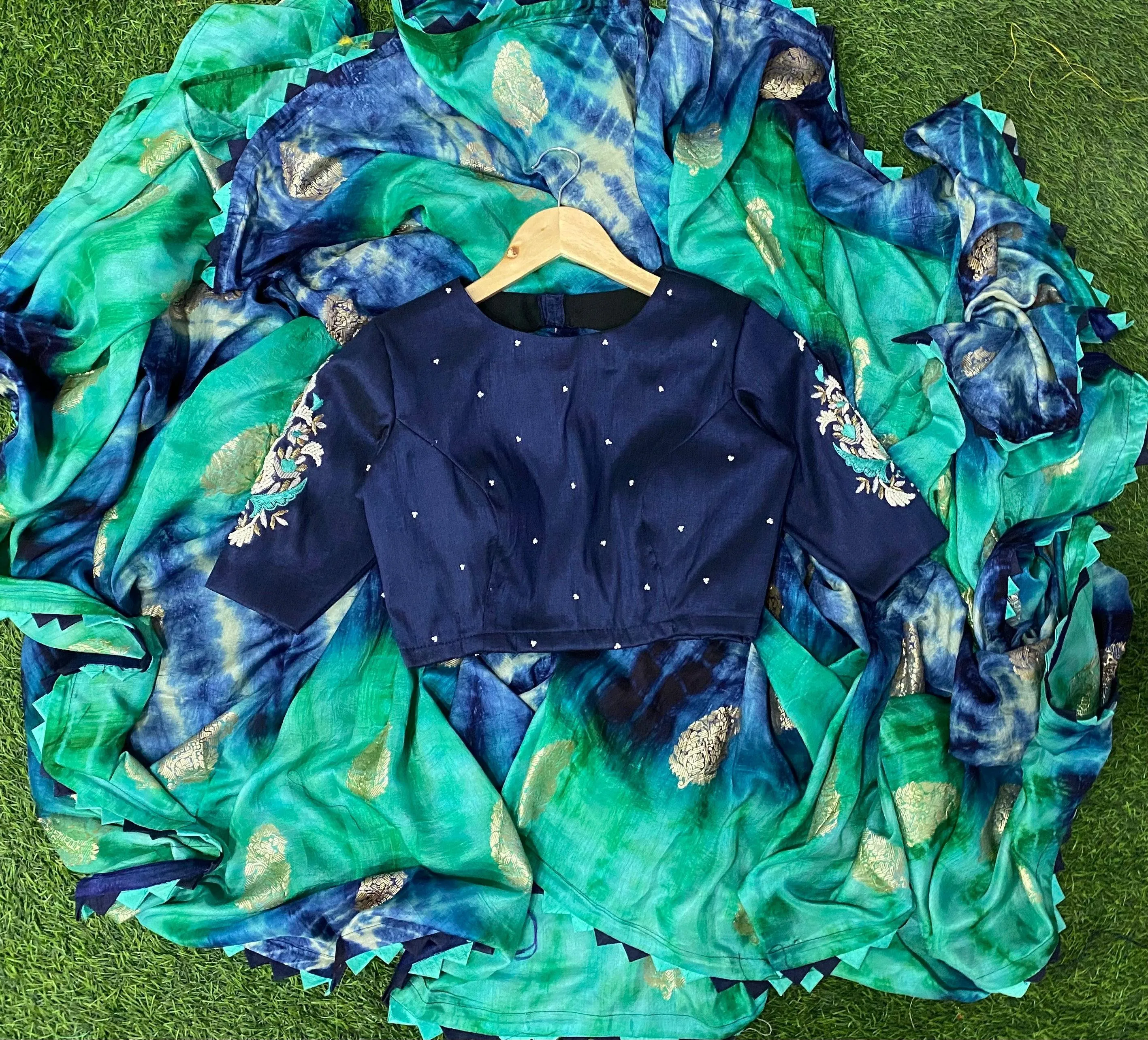 Hand worked Paisley silver zari weave blouse