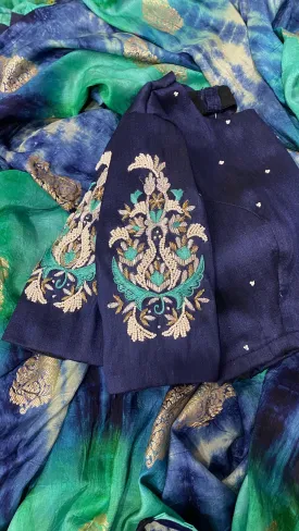 Hand worked Paisley silver zari weave blouse
